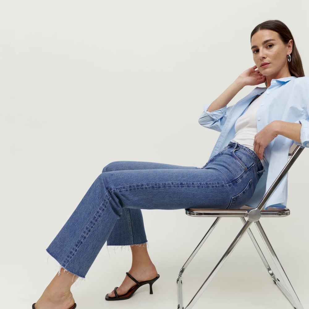 Reformation Mariah cut off waist band straight jeans